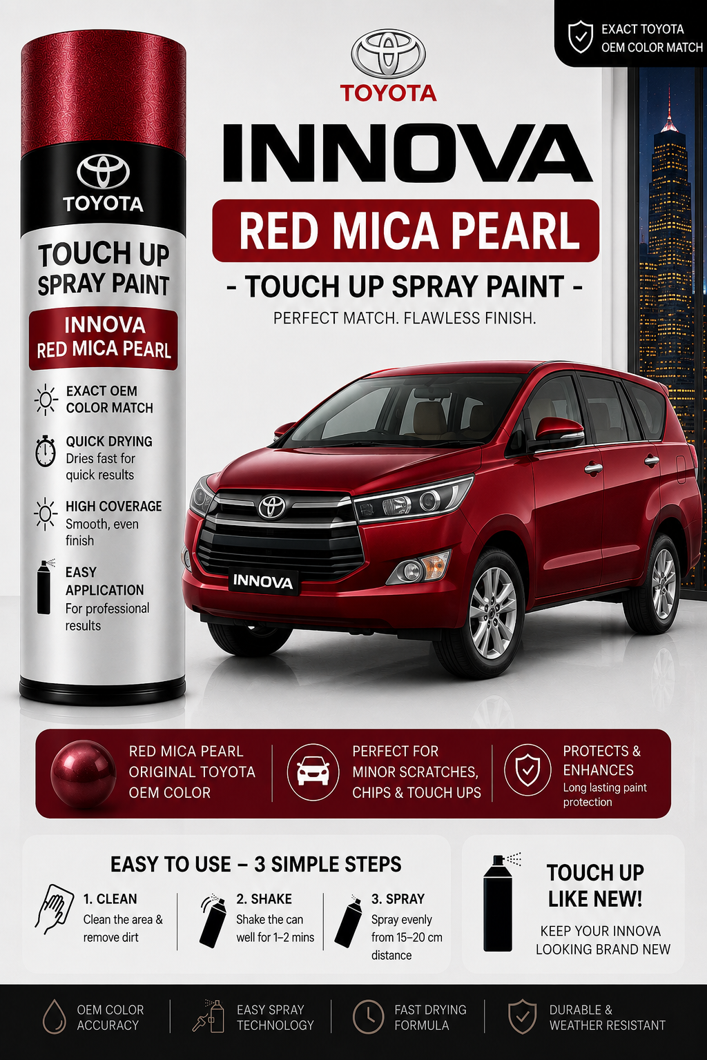 Toyota Innova Red Mica Pearl Touch Up Spray Paint – OEM Color Match | LIHA Aerosols 500ml