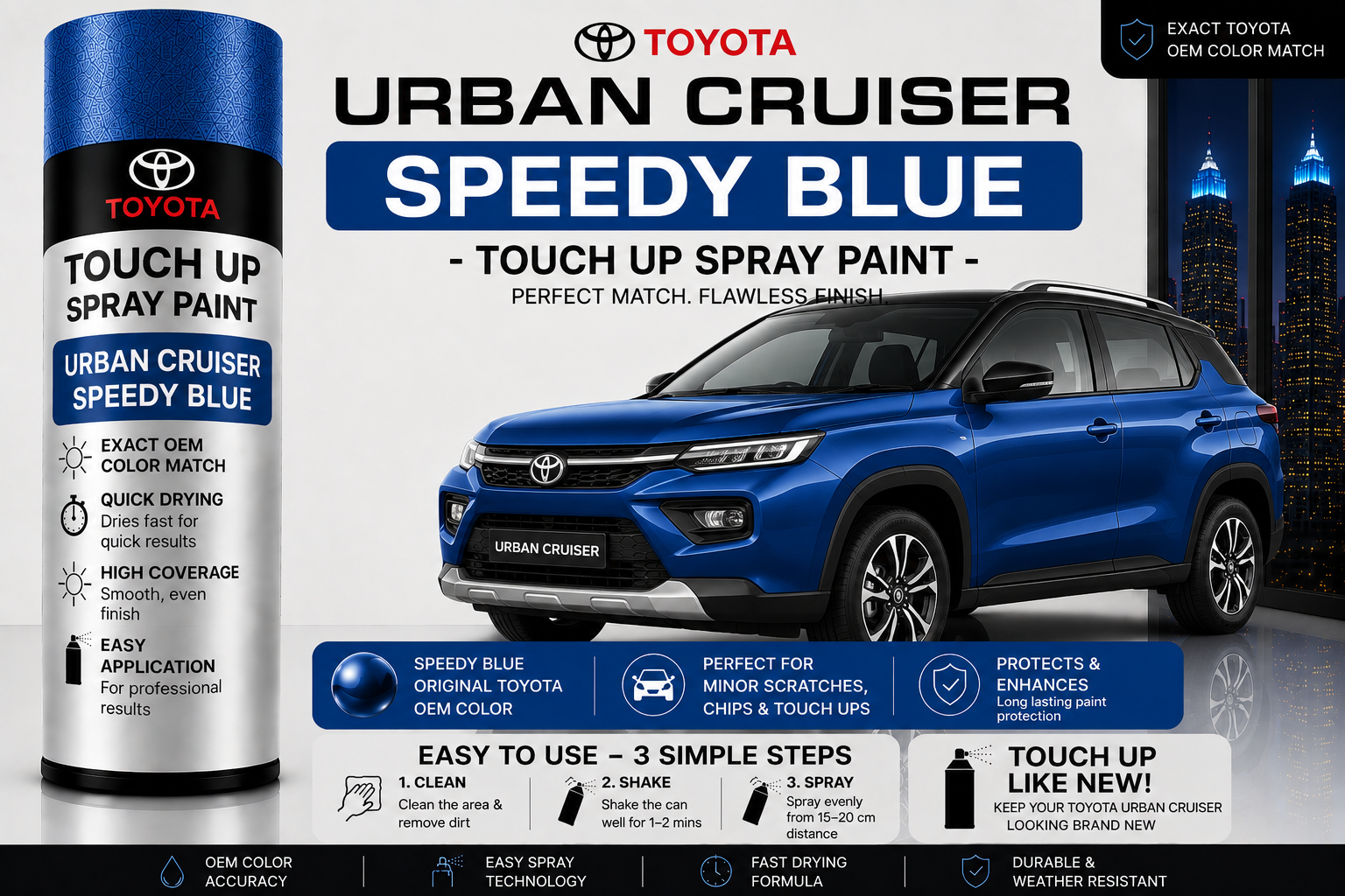 Toyota Urban Cruiser Speedy Blue Touch Up Spray Paint – OEM Color Match | LIHA Aerosols 500ml