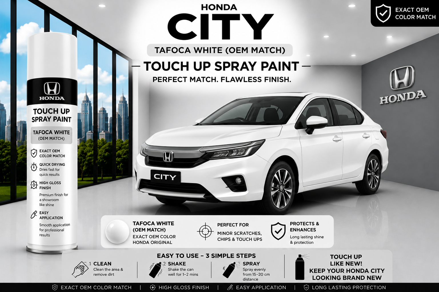 Honda City Tafoca White Touch Up Spray Paint – OEM Color Match | LIHA Aerosols 500ml
