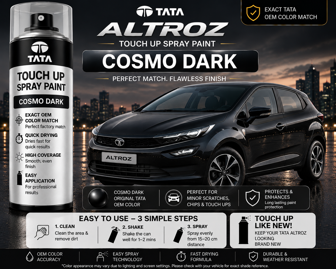 Tata Altroz Cosmo Dark Touch Up Spray Paint – OEM Color Match | LIHA Aerosols 500ml