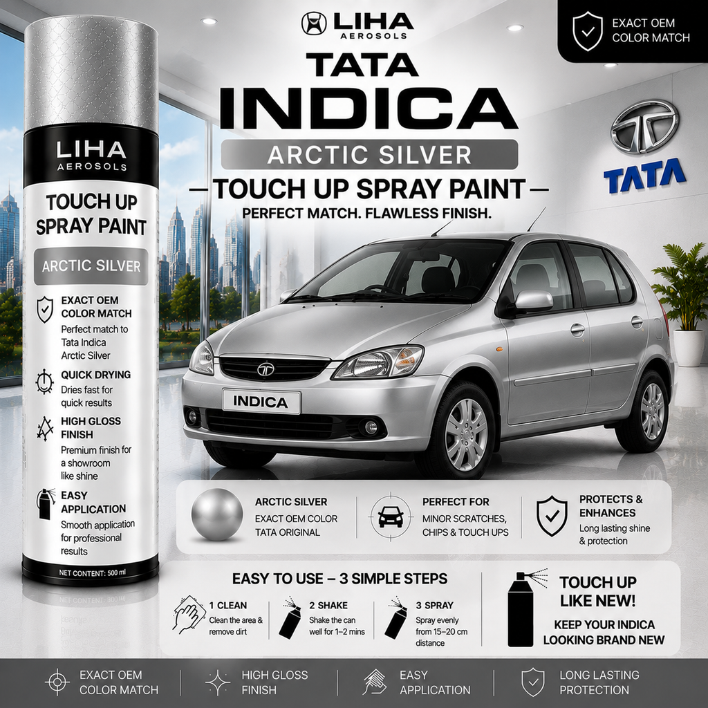 Tata Indica Arctic Silver Touch Up Spray Paint – OEM Color Match | LIHA Aerosols 500ml