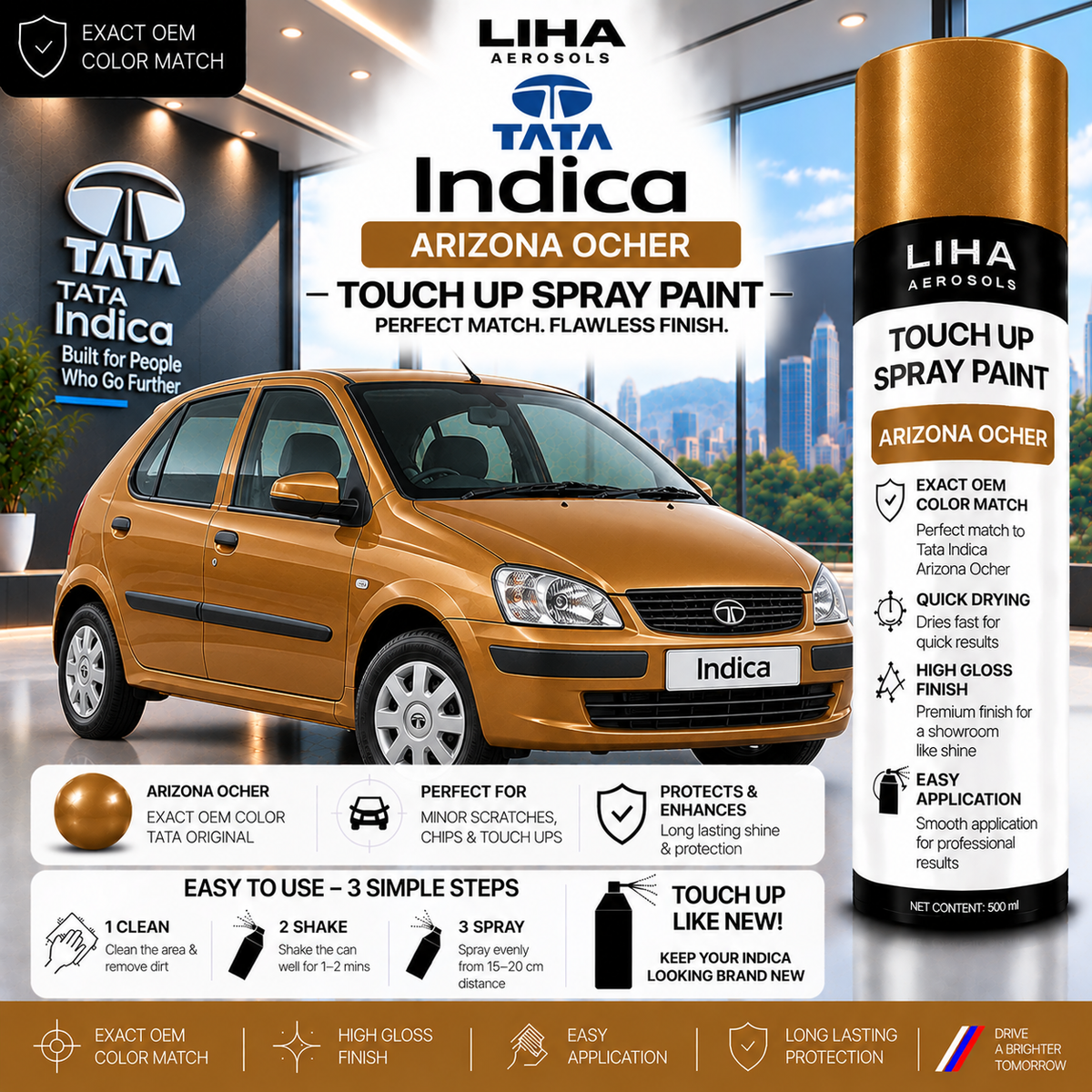 Tata Indica Arizona Ocher Touch Up Spray Paint – OEM Color Match | LIHA Aerosols 500ml