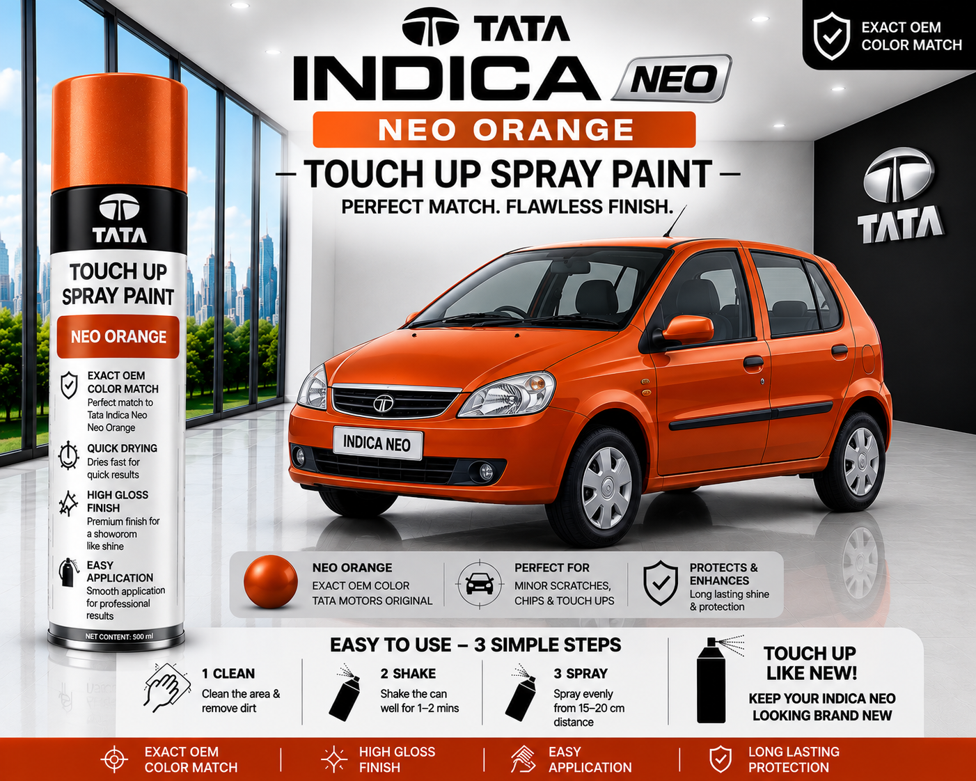 Tata Indica Neo Orange Touch Up Spray Paint – OEM Color Match | LIHA Aerosols 500ml