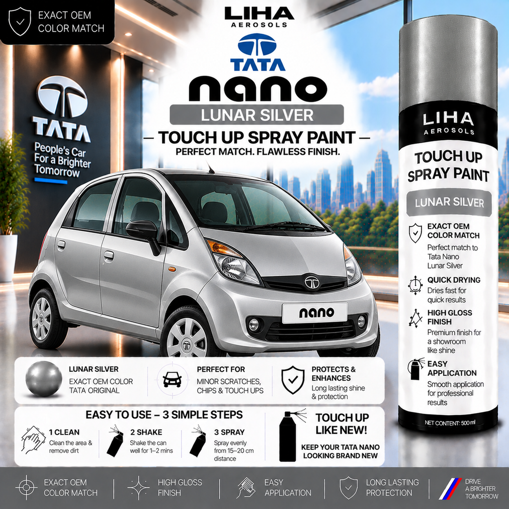 Tata Nano Lunar Silver Touch Up Spray Paint – OEM Color Match | LIHA Aerosols 500ml