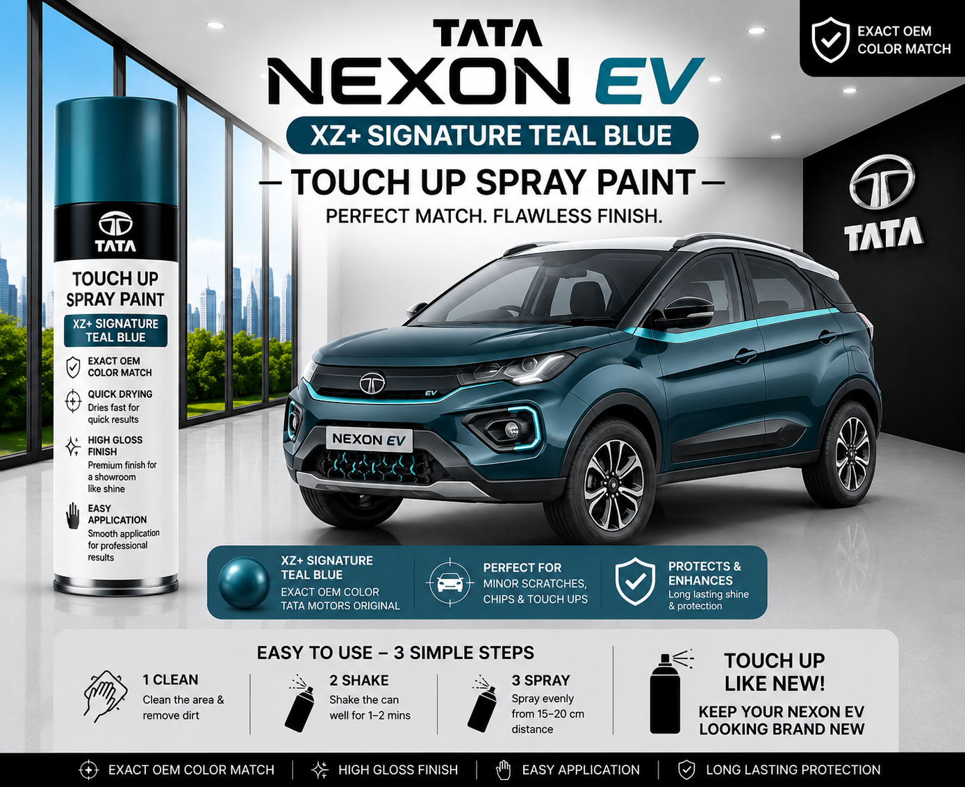 Tata Nexon EV Signature Teal Blue Touch Up Spray Paint – OEM Color Match