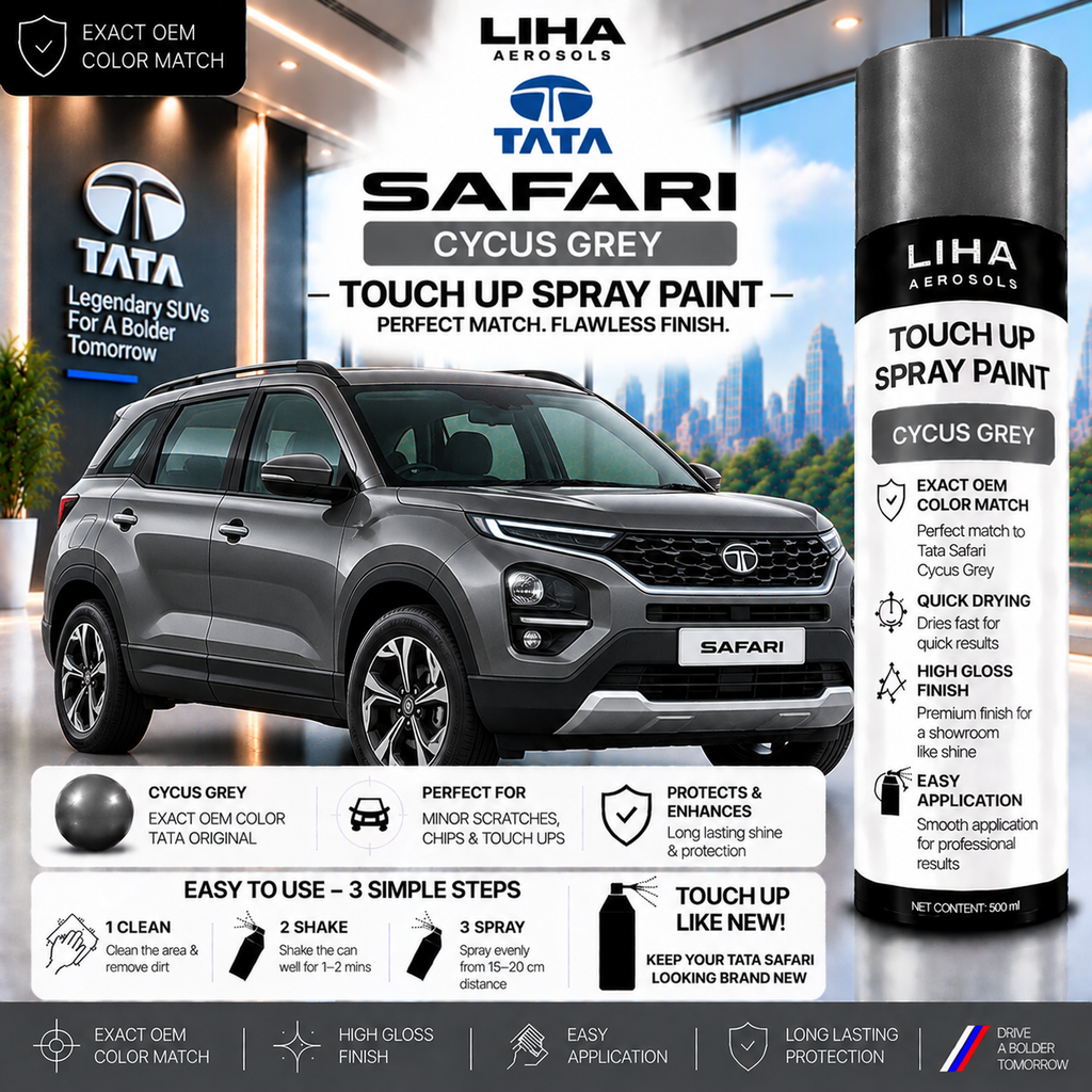 Tata Safari Cycus Grey Touch Up Spray Paint – OEM Color Match | LIHA Aerosols 500ml