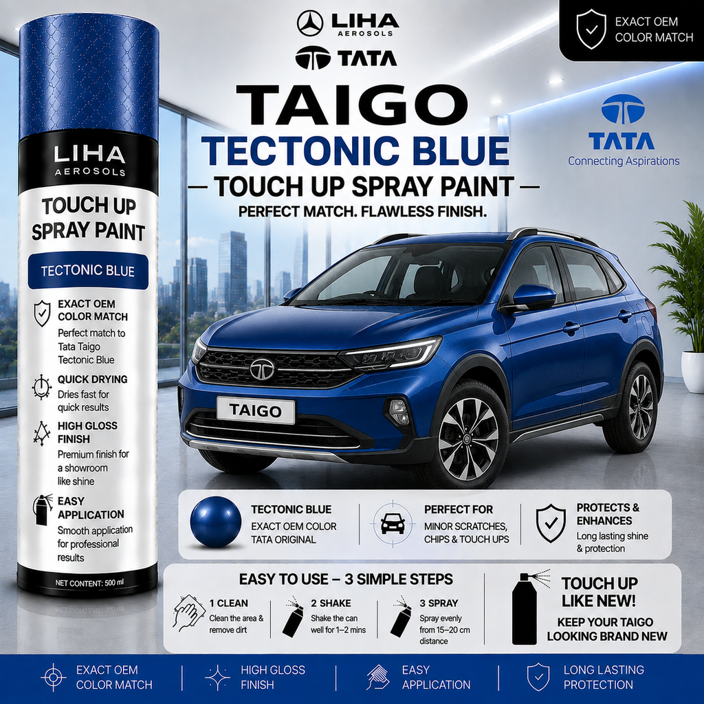 Tata Tiago Tectonic Blue Touch Up Spray Paint – OEM Color Match | LIHA Aerosols 500ml