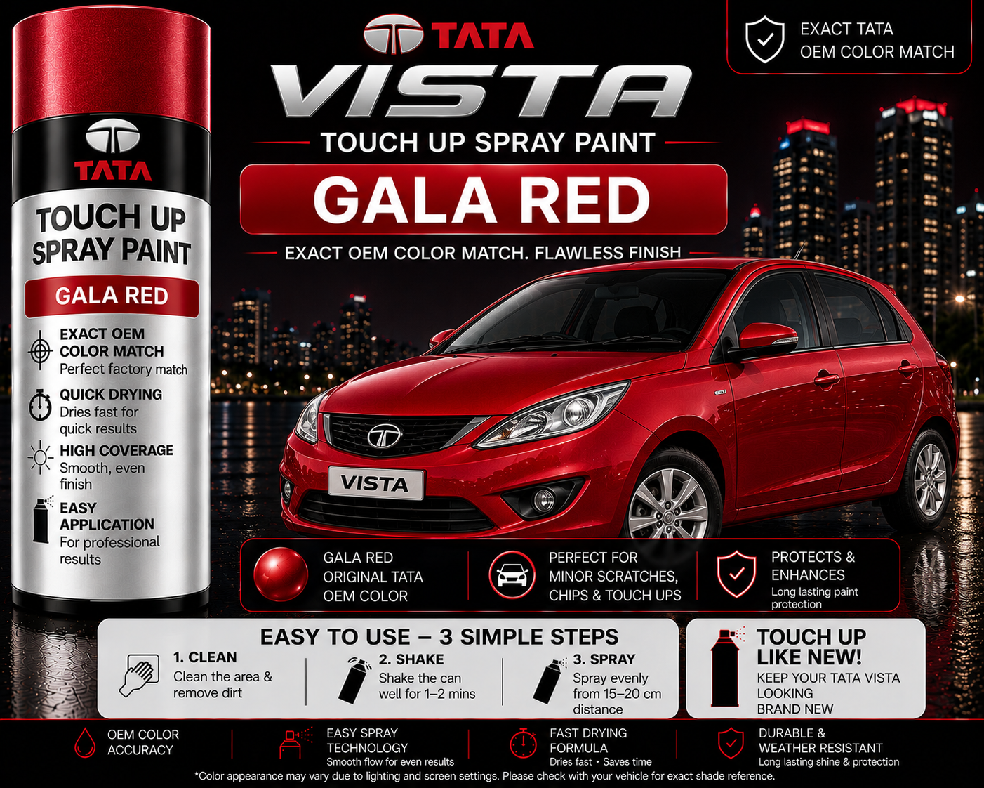 Tata Vista Gala Red Touch Up Spray Paint – OEM Color Match | LIHA Aerosols 500ml