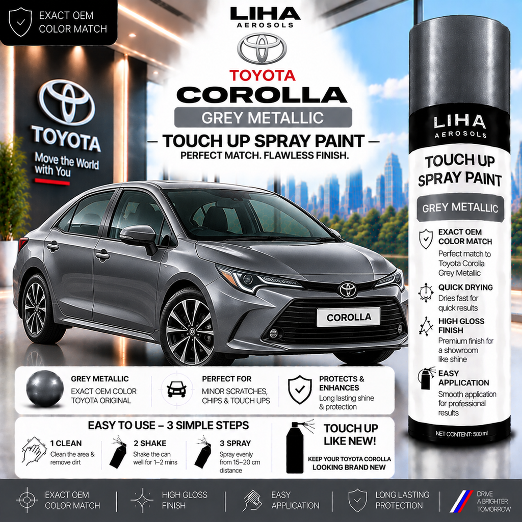 Toyota Corolla Grey Metallic Touch Up Spray Paint – OEM Color Match | LIHA Aerosols 500ml