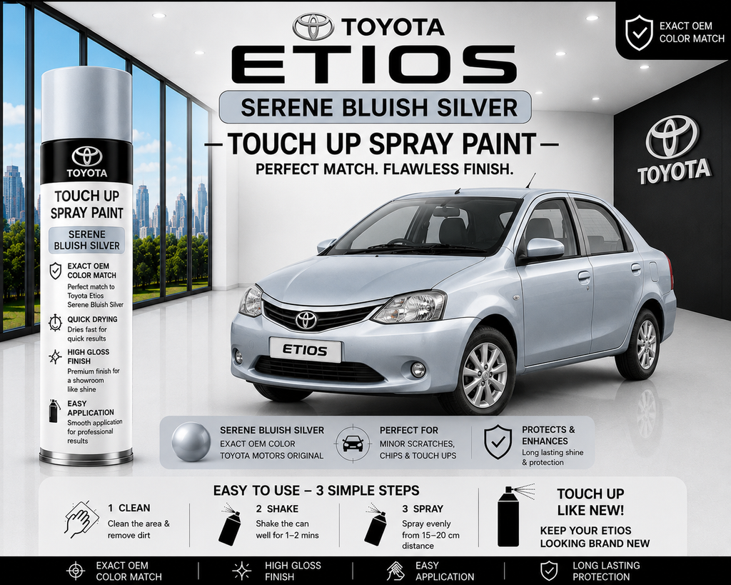 Toyota Etios Serene Bluish Silver Touch Up Spray Paint – OEM Color Match | LIHA Aerosols 500ml