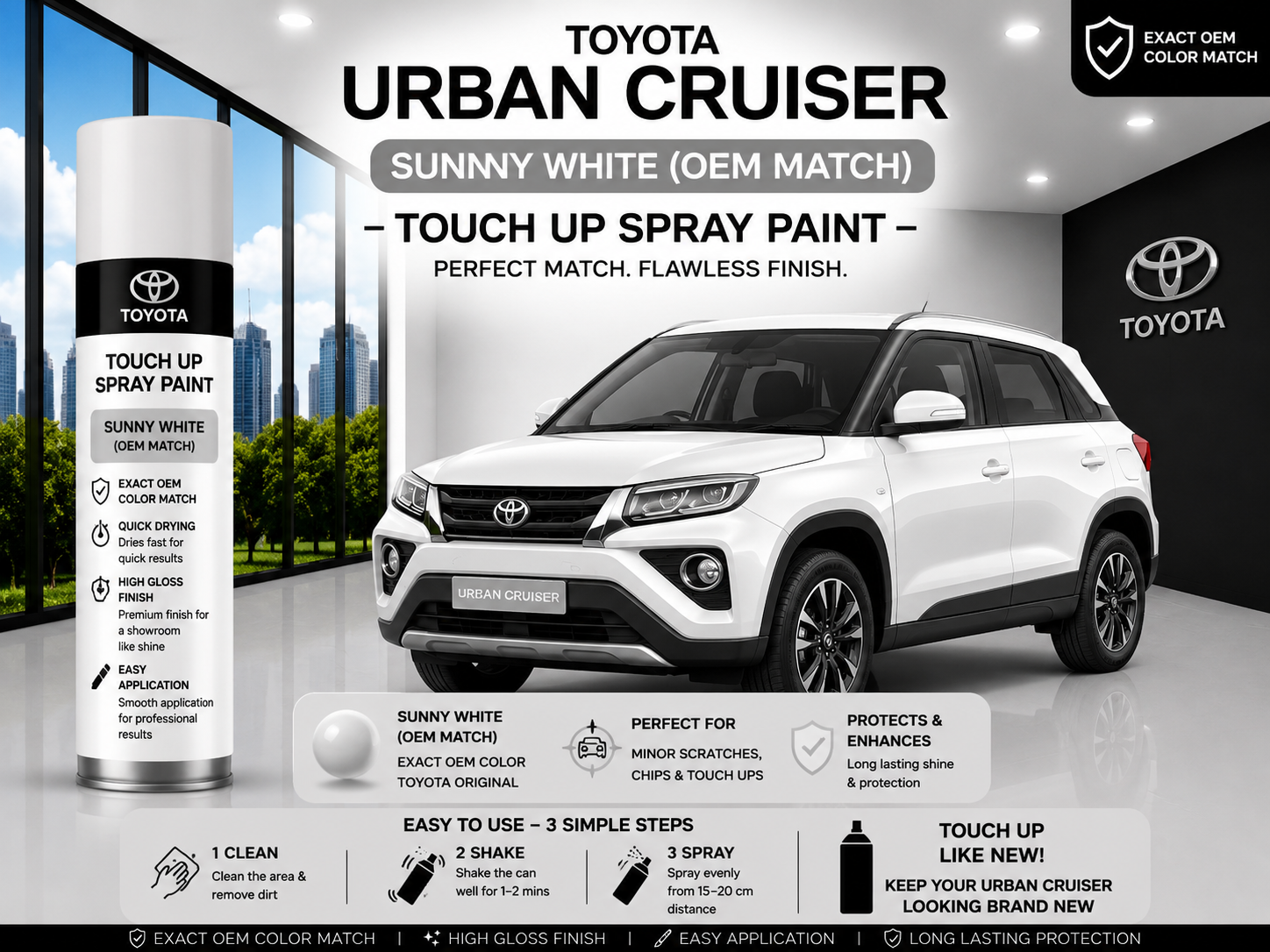Toyota Urban Cruiser Sunny White Touch Up Spray Paint – OEM Color Match | LIHA Aerosols 500ml