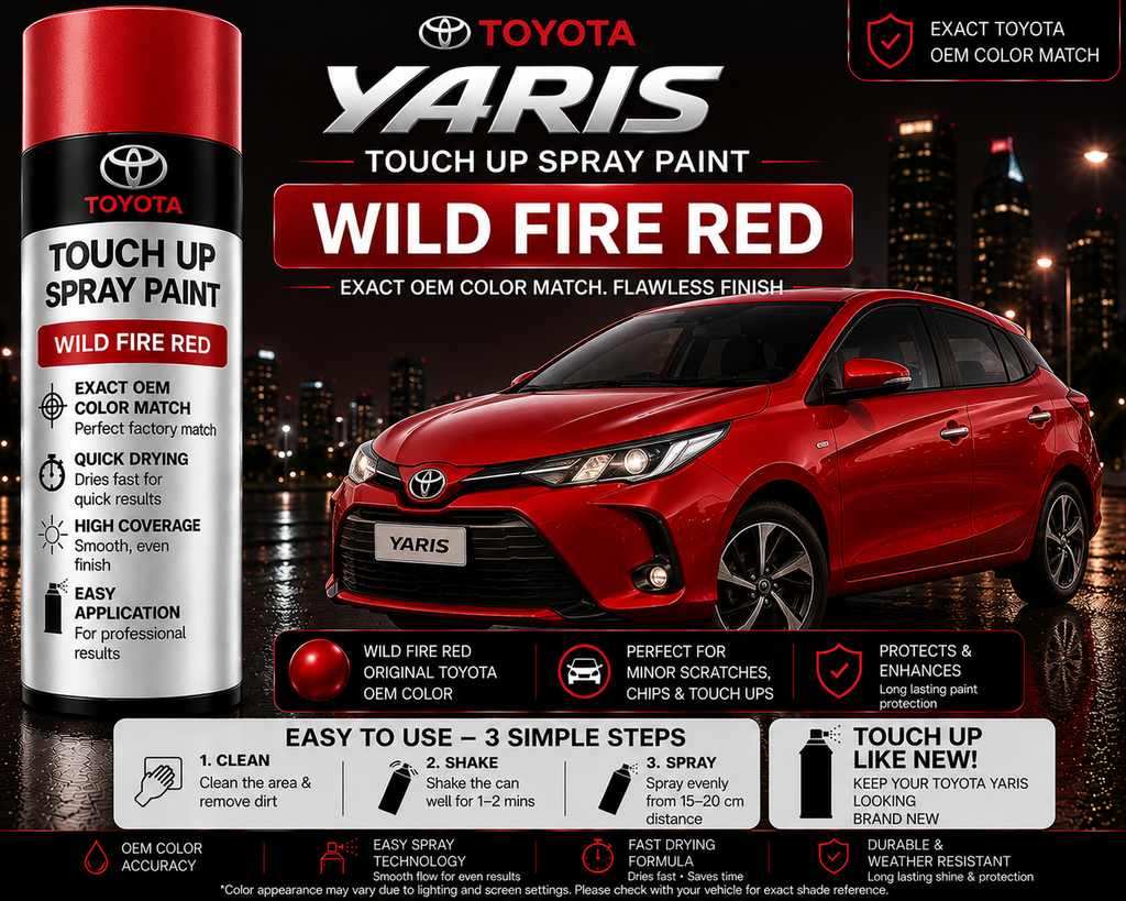 Toyota Yaris Wildfire Red Touch Up Spray Paint – OEM Color Match | LIHA Aerosols 500ml