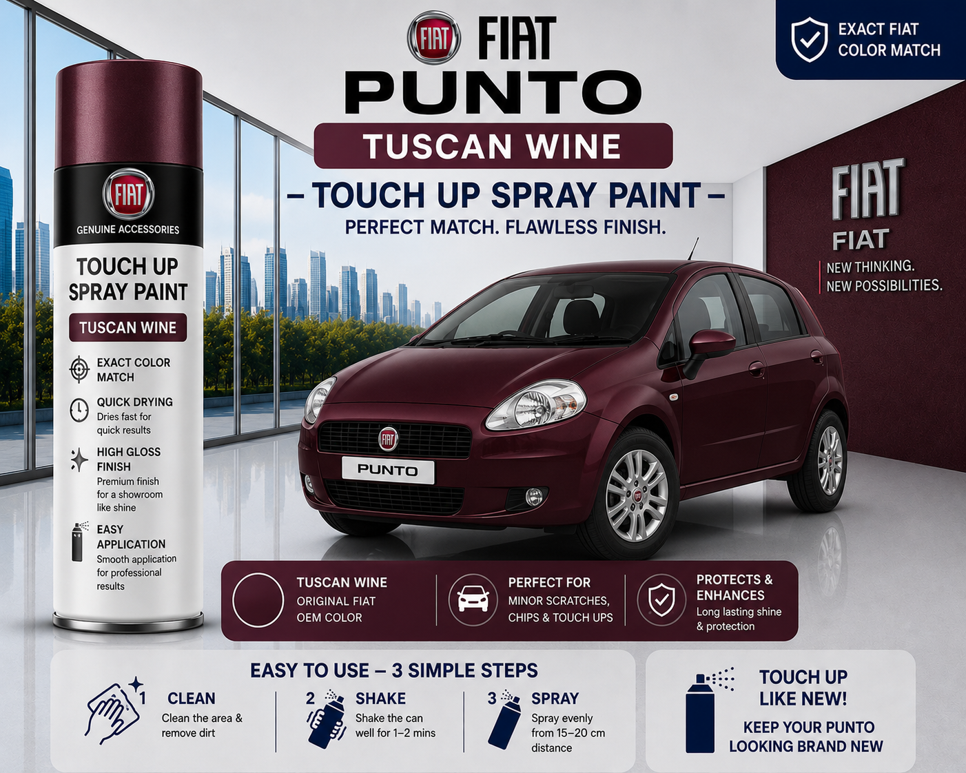 Fiat Punto Tuscan Wine Touch Up Spray Paint | OEM Automotive Aerosol Paint for Scratch Repair