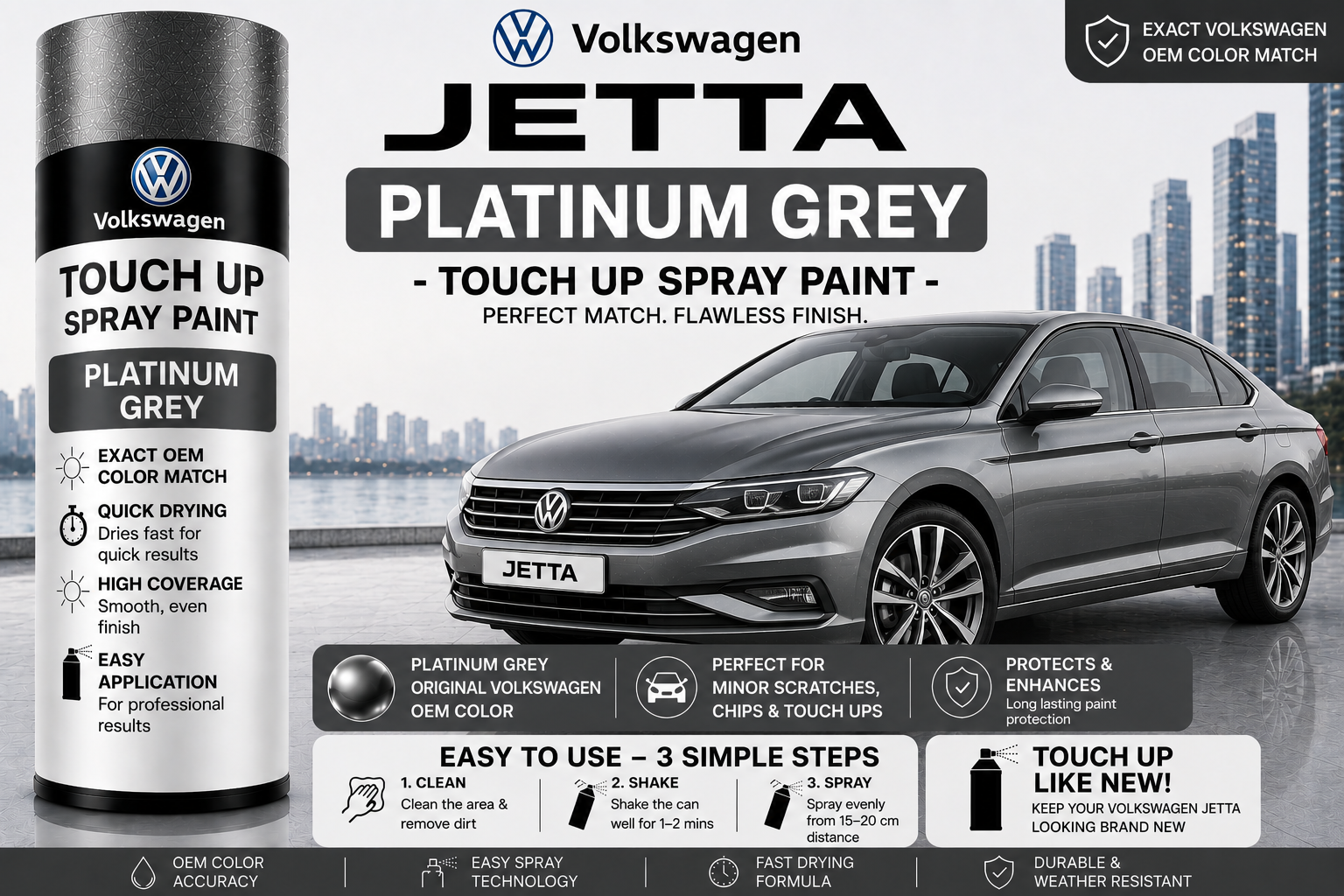 Volkswagen Jetta Platinum Grey Touch Up Spray Paint – OEM Color Match | LIHA Aerosols 500ml