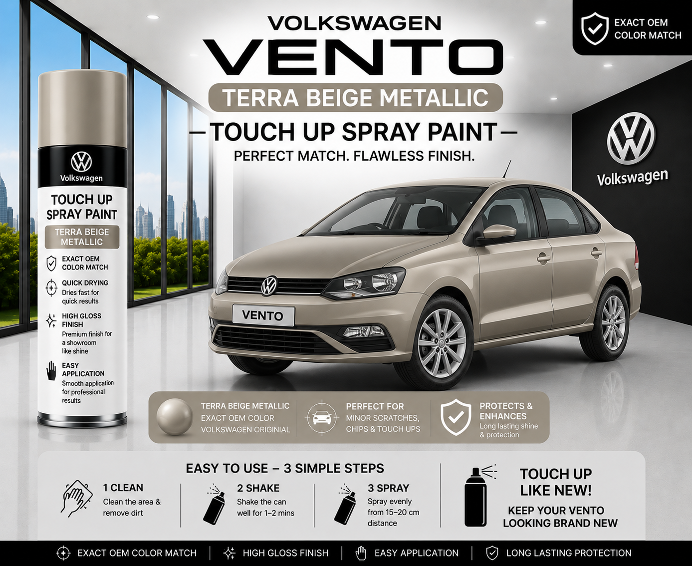 Volkswagen Vento Terra Beige Metallic Touch Up Spray Paint – OEM Color Match