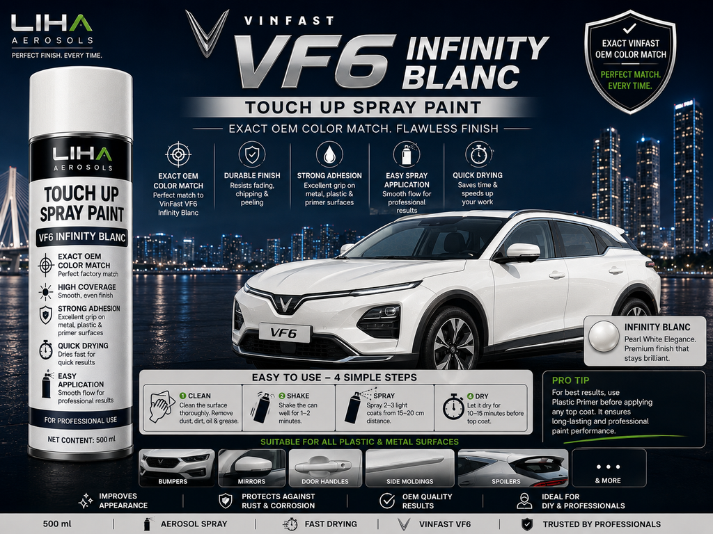 VinFast VF6 Infinity Blanc Touch Up Spray Paint – OEM Color Match | LIHA Aerosols 500ml