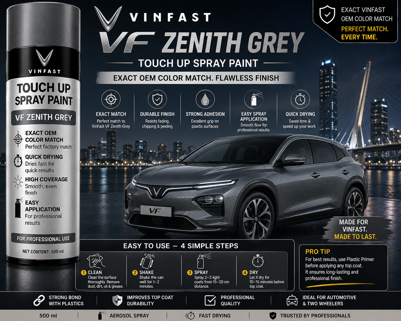 VinFast VF Zenith Grey Touch Up Spray Paint – OEM Color Match | LIHA Aerosols 500ml