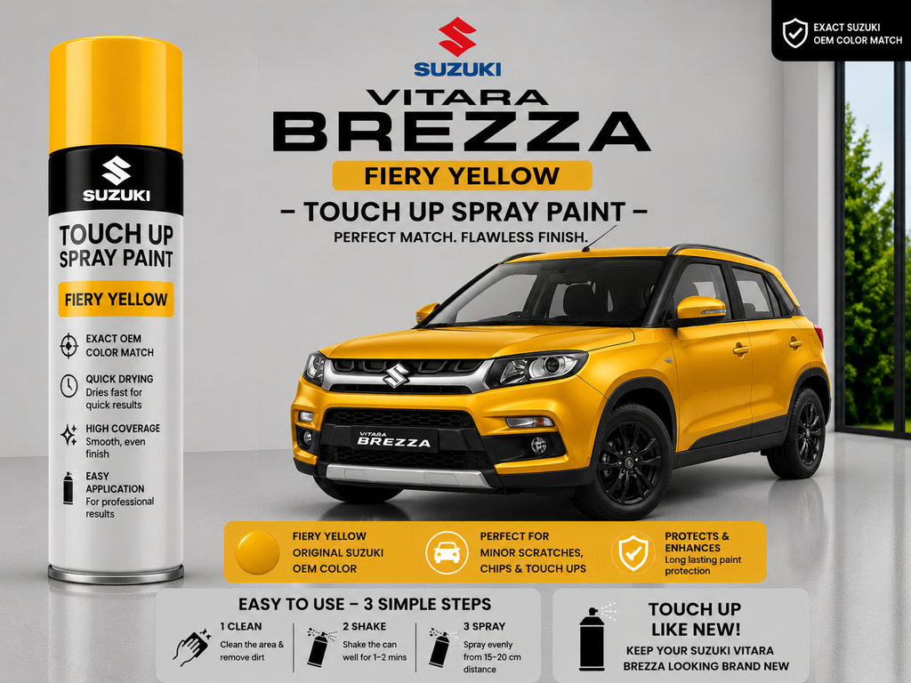 Maruti Suzuki Vitara Brezza Fiery Yellow Touch Up Spray Paint – OEM Color Match | LIHA Aerosols 500ml