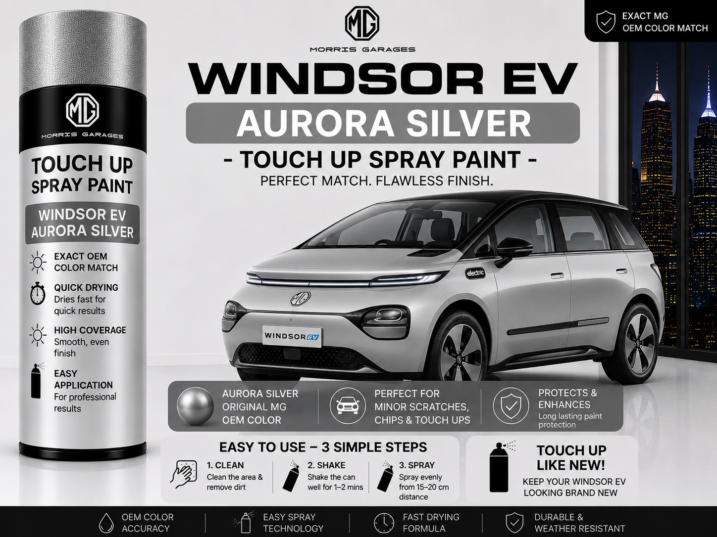 MG Windsor EV Aurora Silver Touch Up Spray Paint – OEM Color Match | LIHA Aerosols 500ml