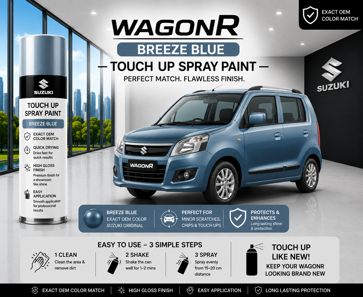 Maruti Suzuki WagonR Breeze Blue Touch Up Spray Paint – OEM Color Match