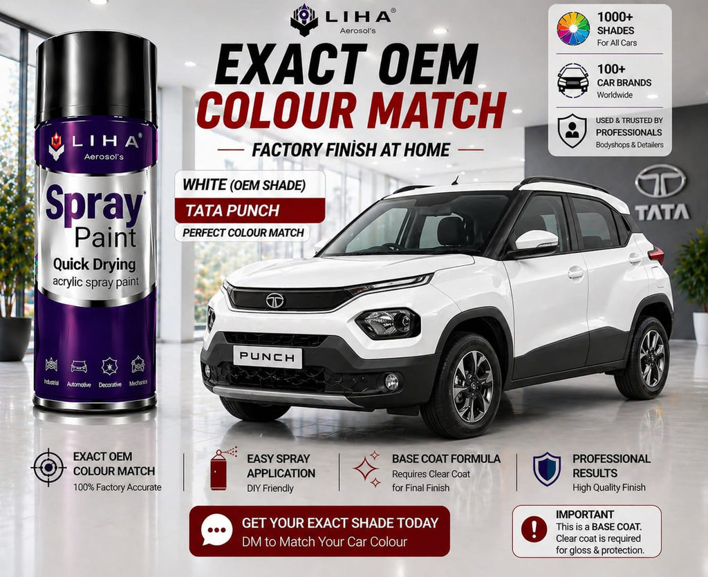 Tata Punch White PU Spray Paint – OEM Factory Match Car Paint | LIHA Aerosols
