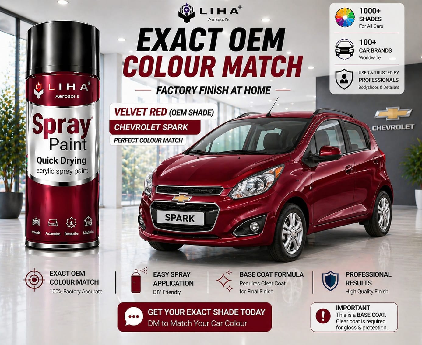 Chevrolet Spark Velvet Red PU Spray Paint – OEM Factory Match Car Paint | LIHA Aerosols