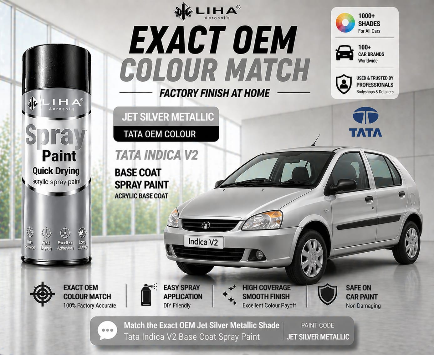 Tata Indica V2 Jet Silver Metallic (742) PU Spray Paint – OEM Factory Match Car Paint | LIHA Aerosols