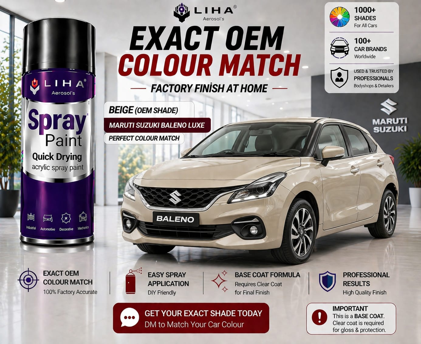 Maruti Suzuki Baleno Luxe Beige Metallic (WBJ) PU Spray Paint – OEM Factory Match | LIHA Aerosols