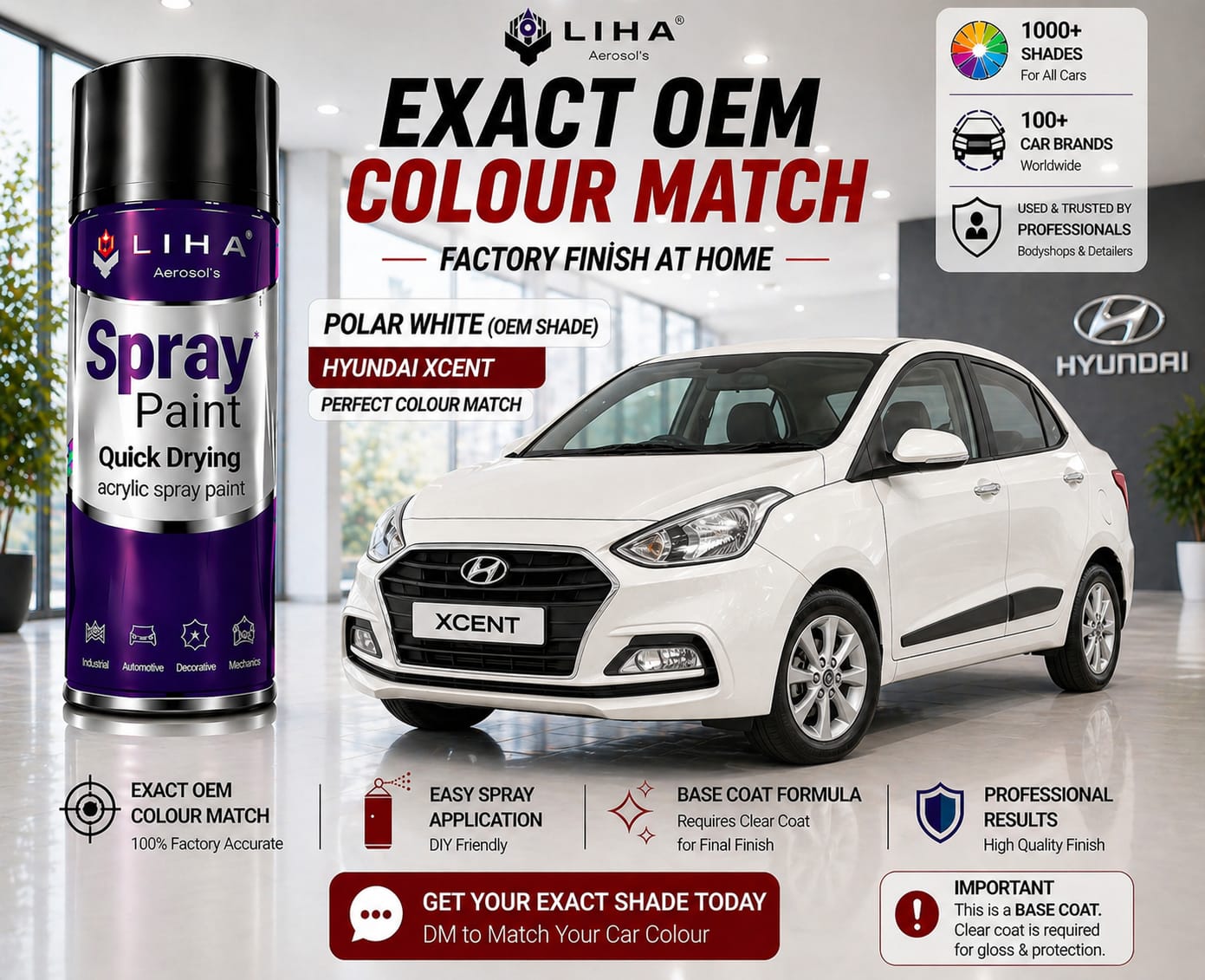Hyundai Xcent Polar White PU Spray Paint – OEM Factory Match Car Paint | LIHA Aerosols