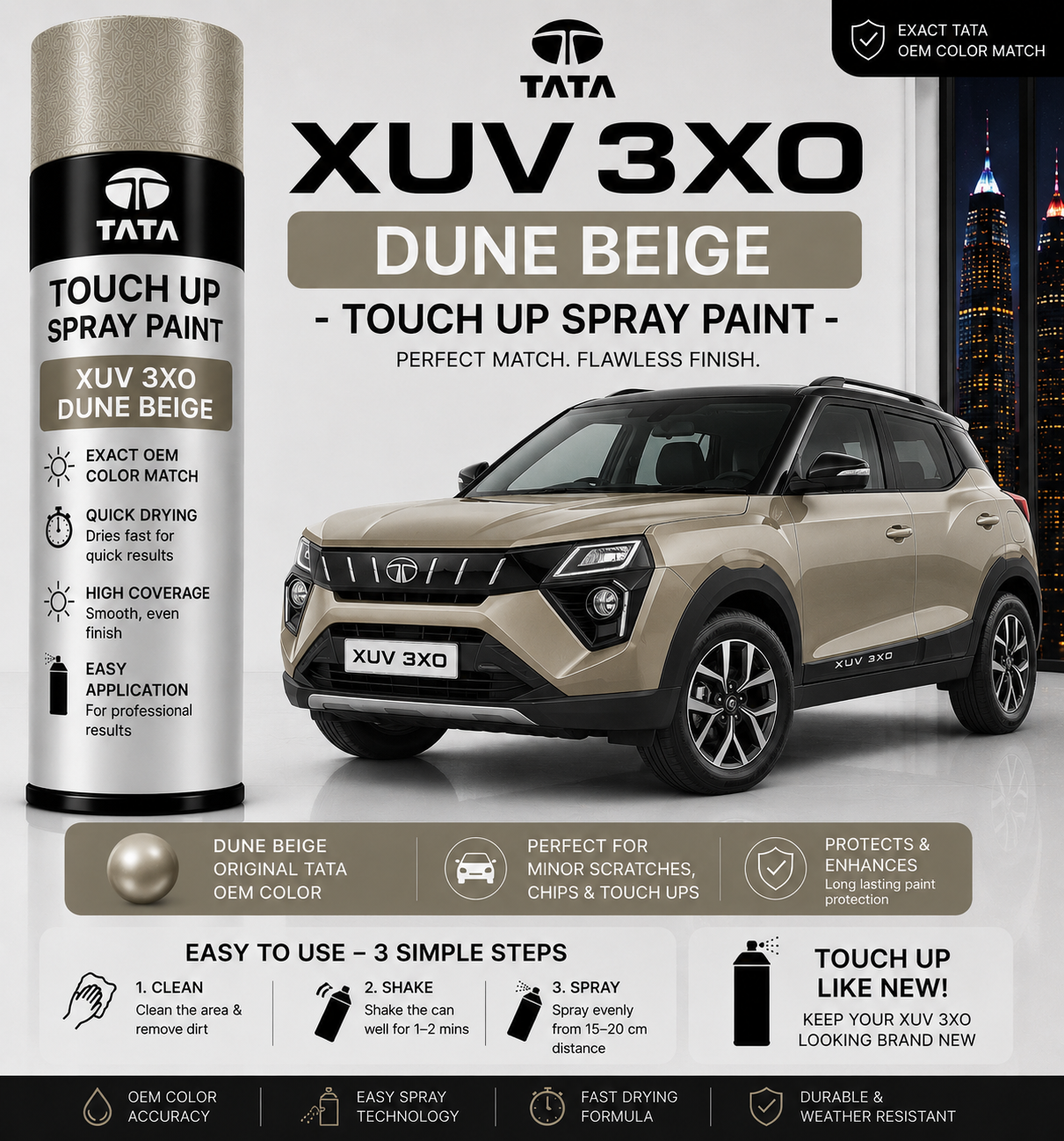 Mahindra XUV 3XO Dune Beige Touch Up Spray Paint – OEM Color Match | LIHA Aerosols 500ml