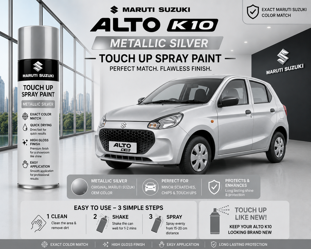 Maruti Suzuki Alto K10 Metallic Silver Touch Up Spray Paint – OEM Color Match