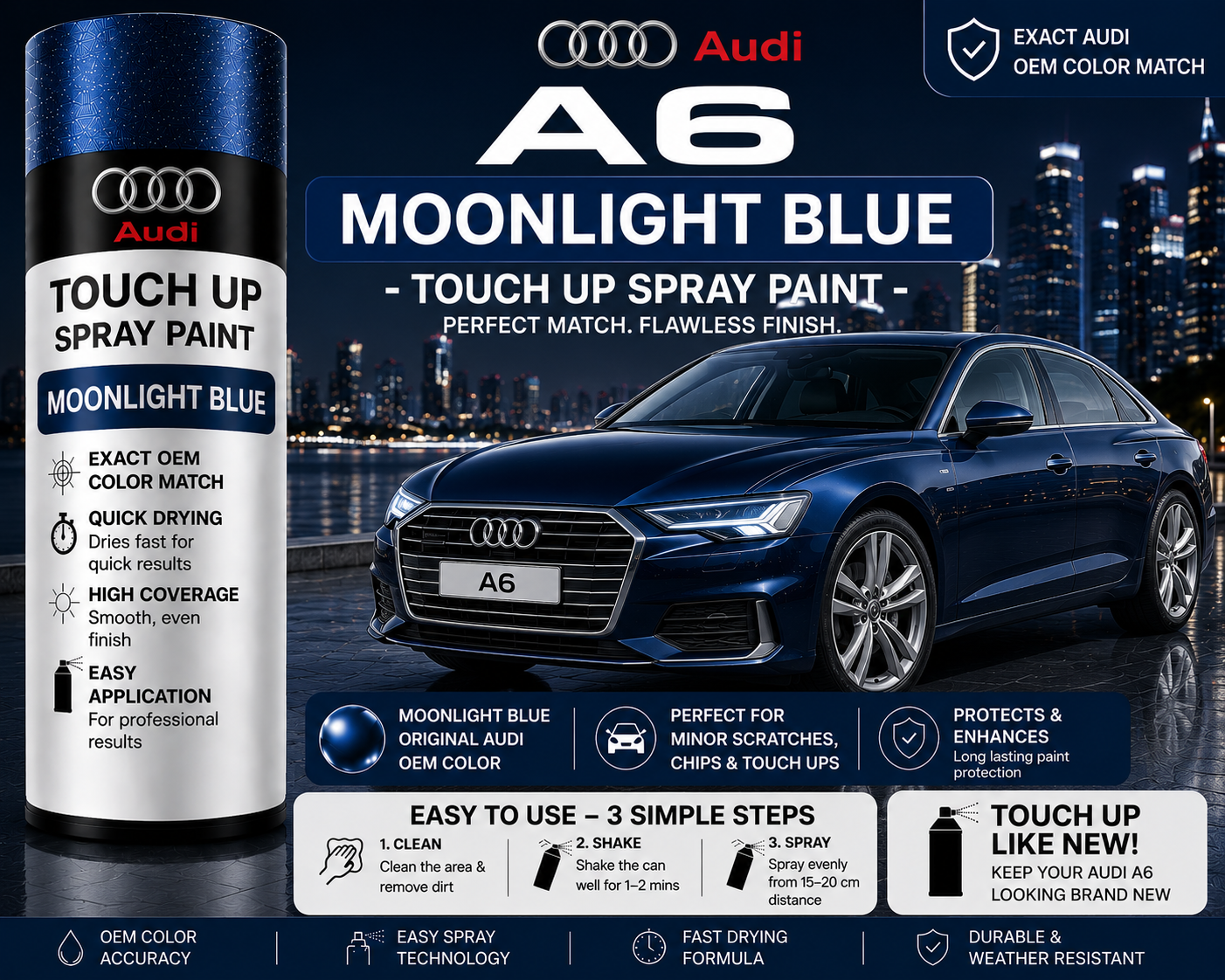 Audi A6 Moonlight Blue Touch Up Spray Paint – OEM Color Match | LIHA Aerosols 500ml