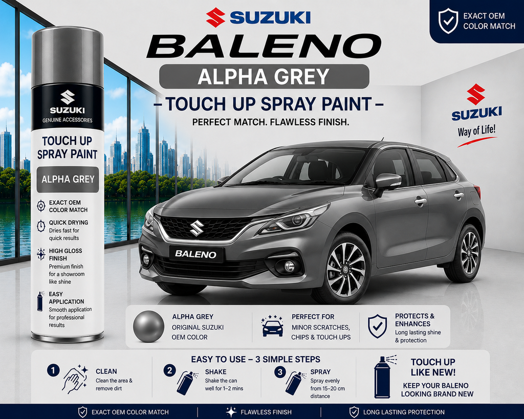 Maruti Suzuki Baleno Alpha Grey Touch Up Spray Paint | OEM Automotive Aerosol Paint for Scratch Repair