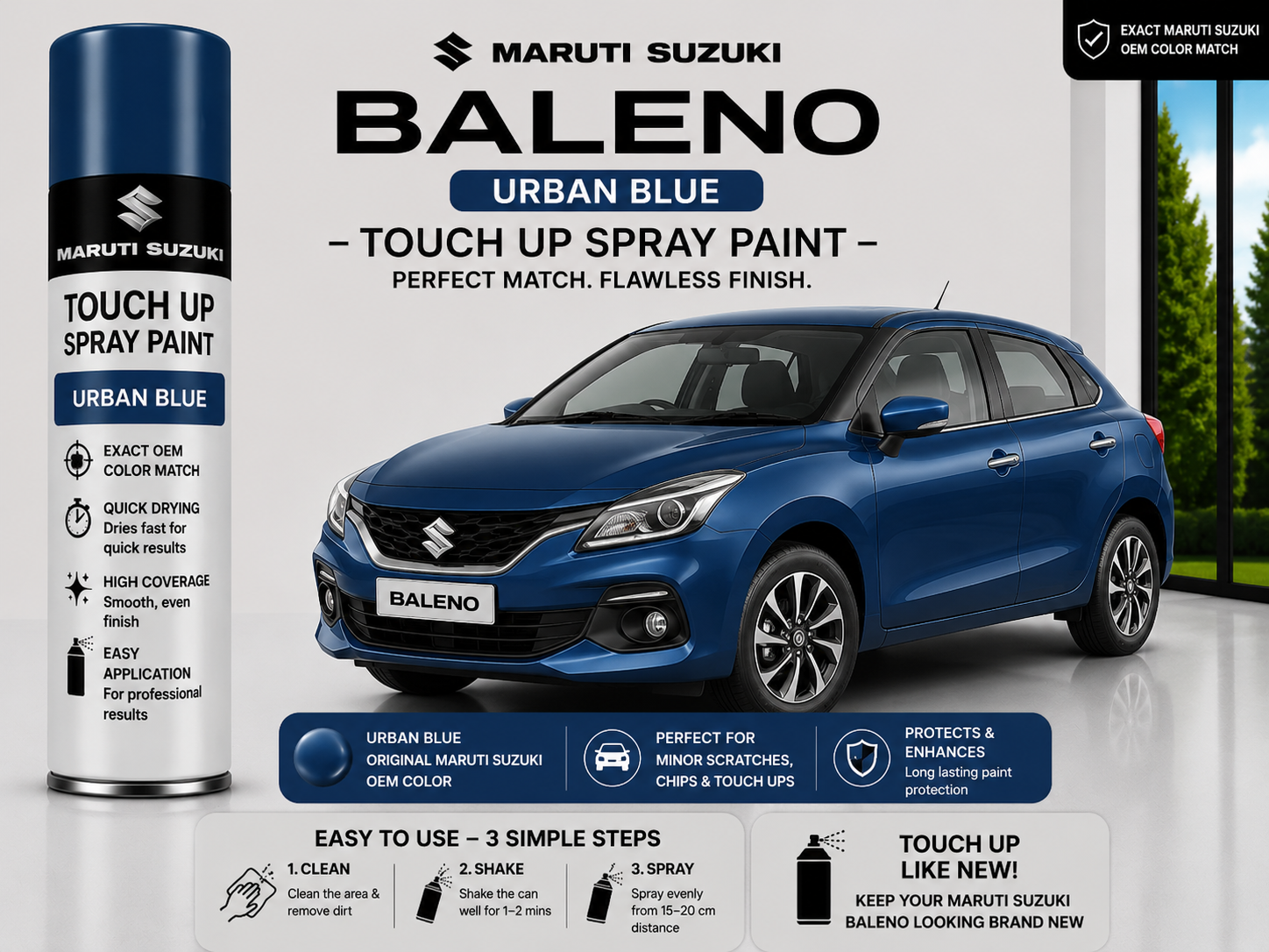 Maruti Suzuki Baleno Urban Blue Touch Up Spray Paint – OEM Color Match | LIHA Aerosols 500ml