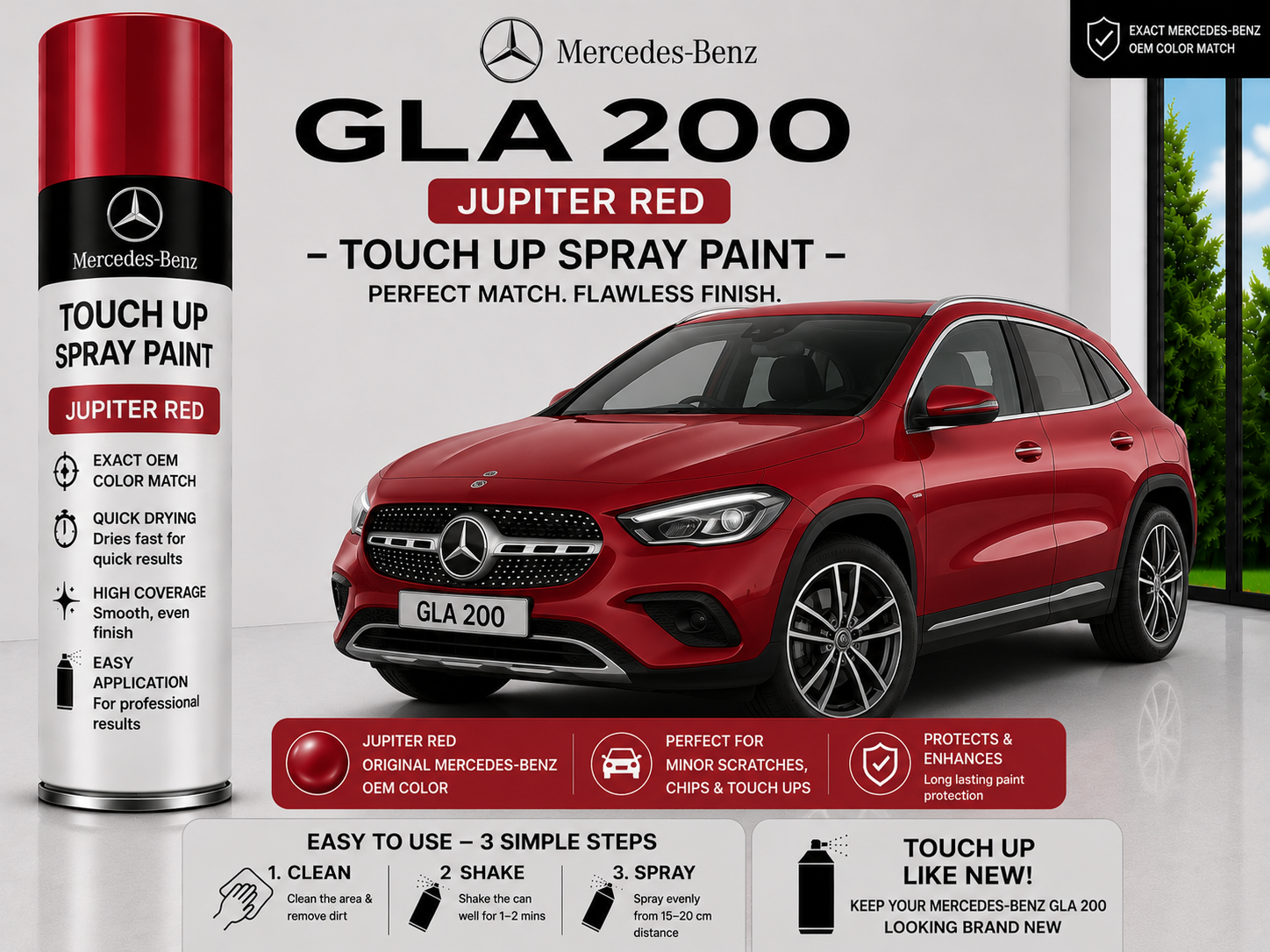 Mercedes-Benz GLA 200 Jupiter Red Touch Up Spray Paint – OEM Color Match | LIHA Aerosols 500ml