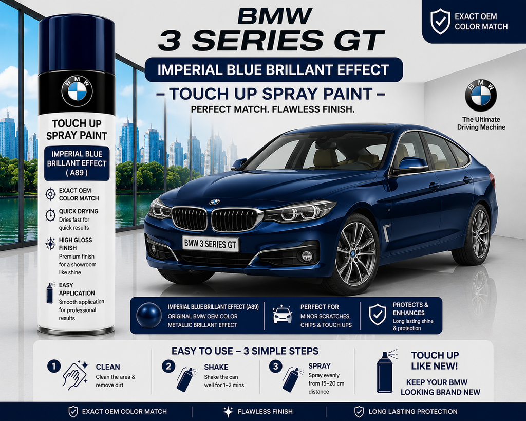 BMW 3 Series GT Imperial Blue Brilliant Effect Touch Up Spray Paint | OEM Automotive Aerosol Paint for Scratch Repair