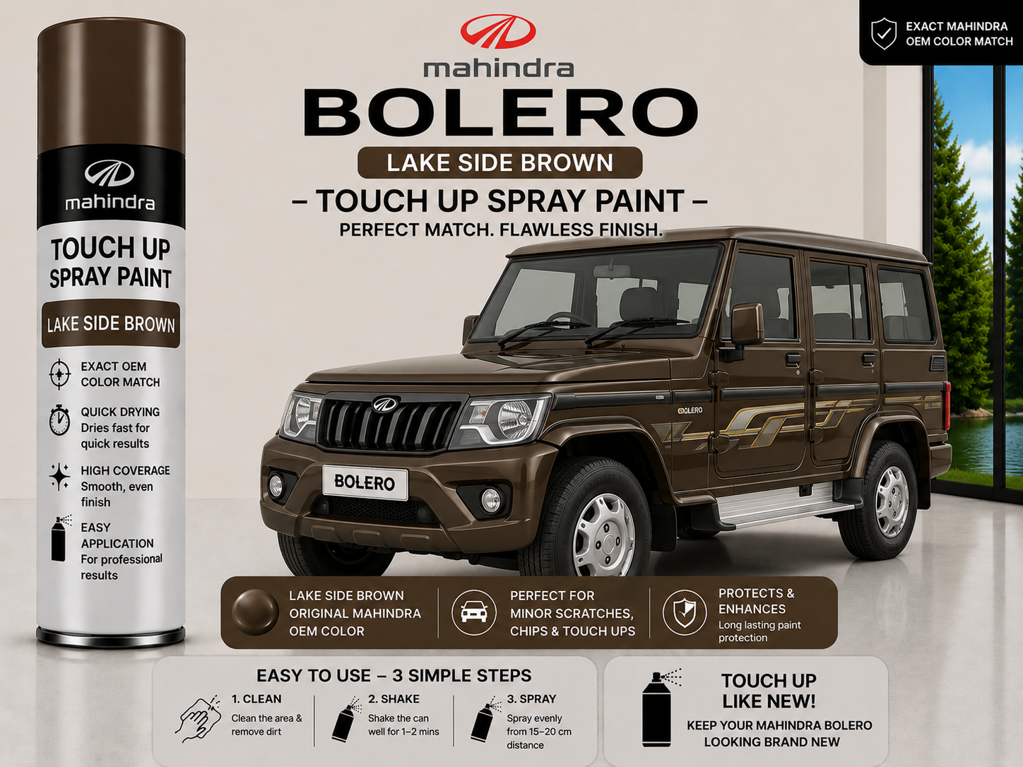 Mahindra Bolero Lakeside Brown Touch Up Spray Paint – OEM Color Match | LIHA Aerosols 500ml