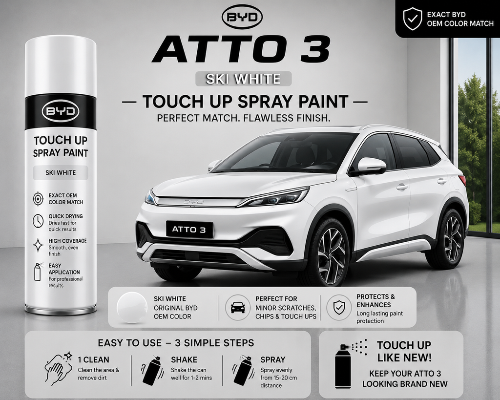 BYD Atto 3 Ski White Touch Up Spray Paint – OEM Color Match | LIHA Aerosols 500ml