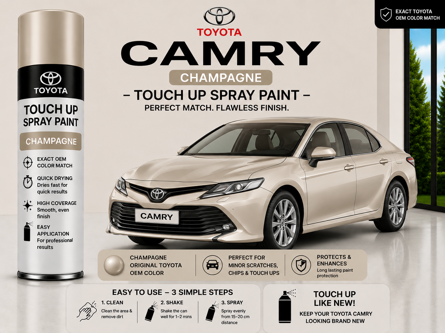 Toyota Camry Champagne Touch Up Spray Paint – OEM Color Match | LIHA Aerosols 500ml