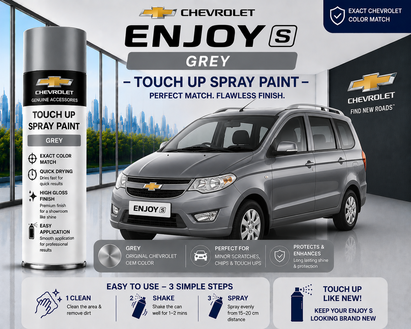 Chevrolet Enjoy S Grey Touch Up Spray Paint – OEM Color Match