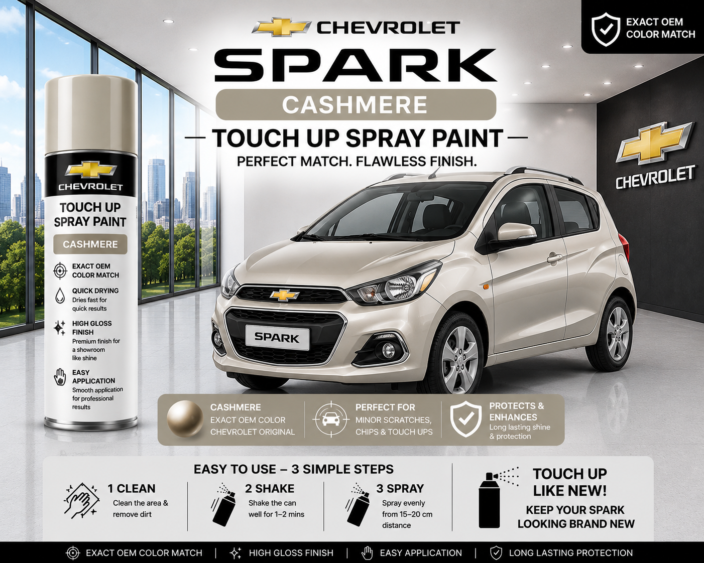 Chevrolet Spark Cashmere Touch Up Spray Paint – OEM Color Match