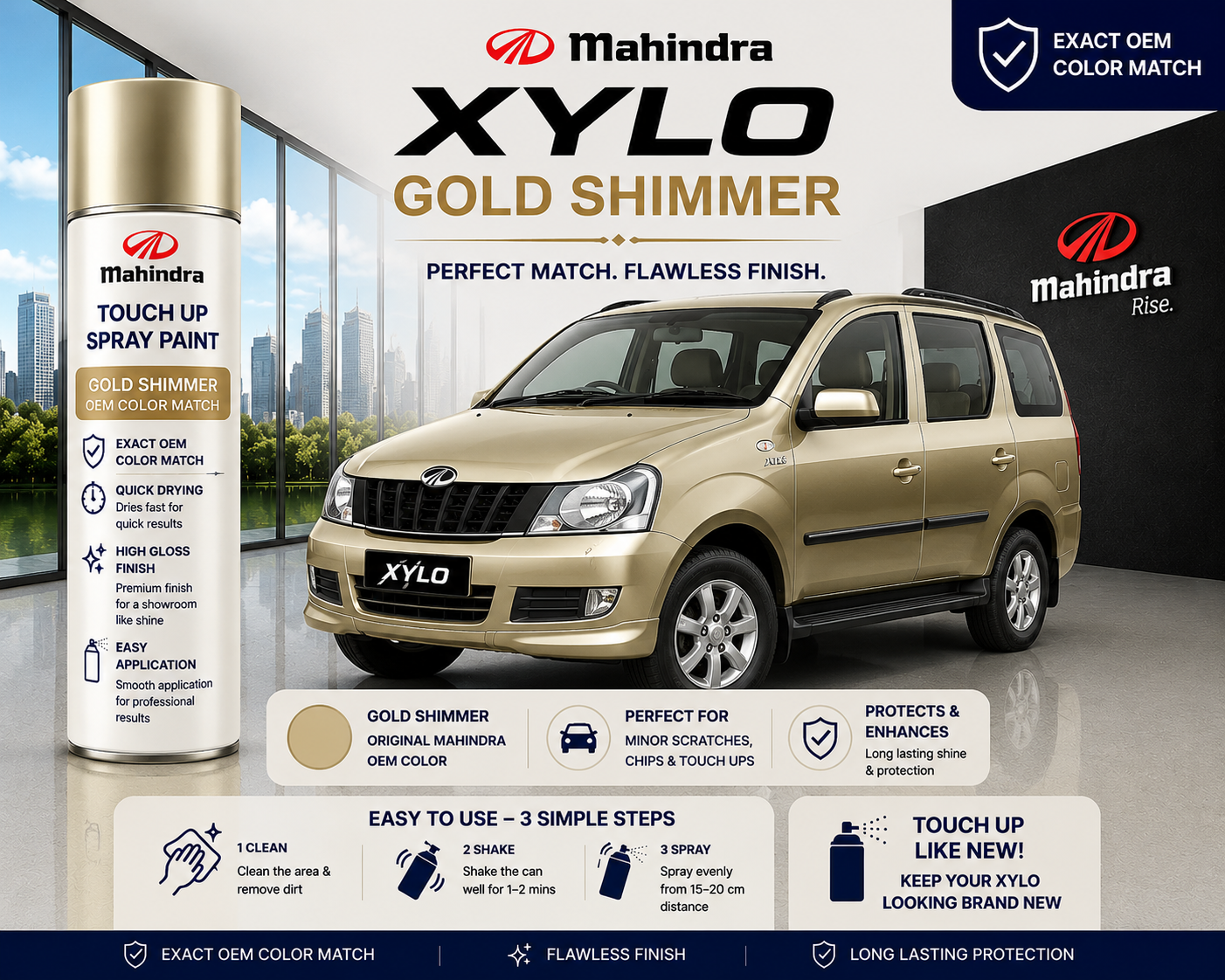 Mahindra Xylo Gold Shimmer Touch Up Spray Paint | OEM Automotive Aerosol Paint for Scratch Repair