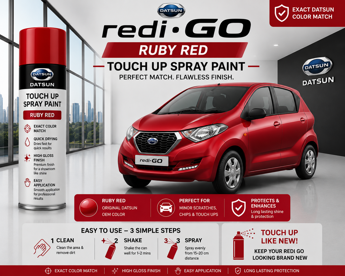 Datsun Redi-GO Ruby Red Touch Up Spray Paint – OEM Color Match