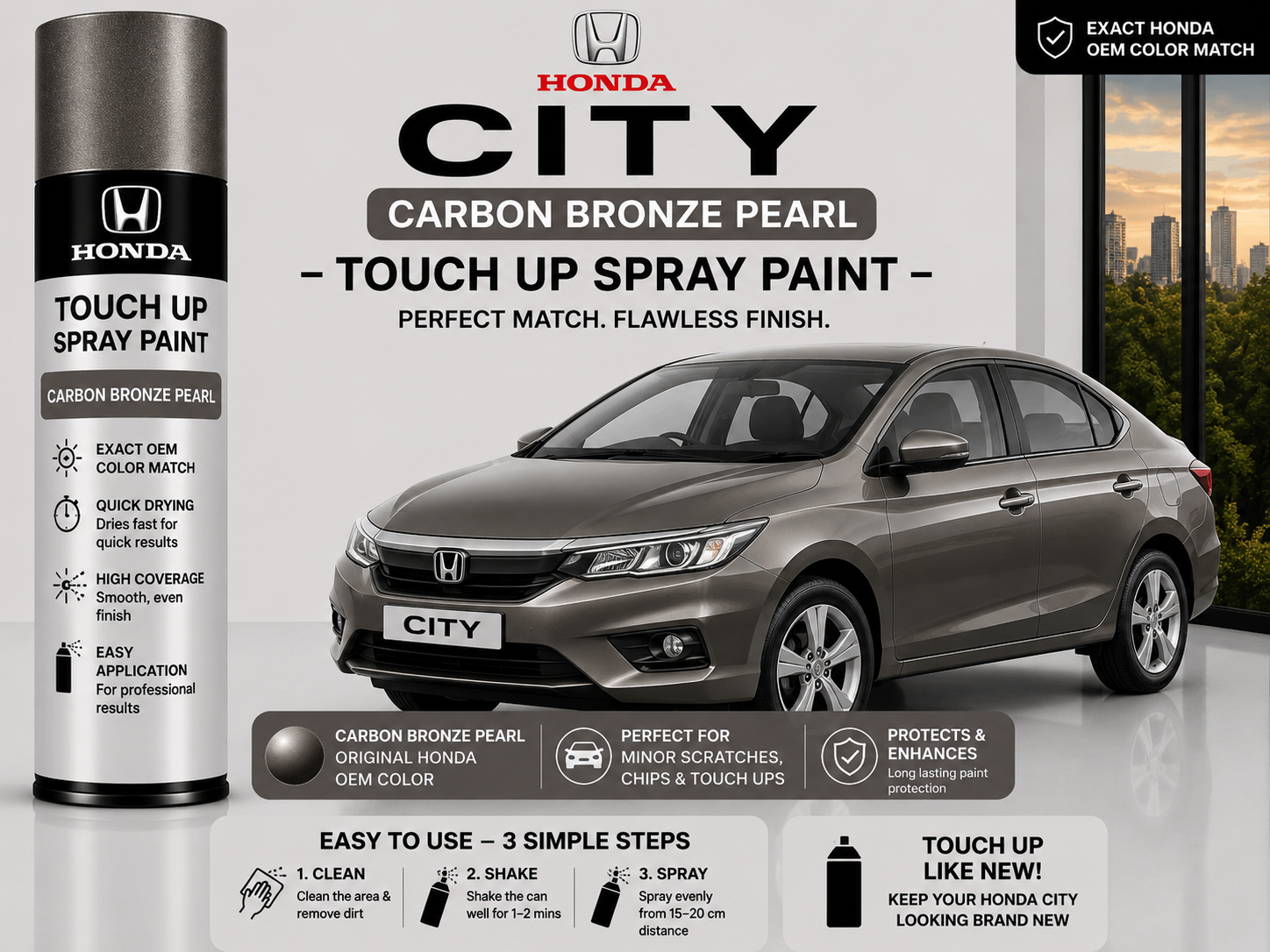 Honda City Carbon Bronze Pearl Touch Up Spray Paint – OEM Color Match | LIHA Aerosols 500ml
