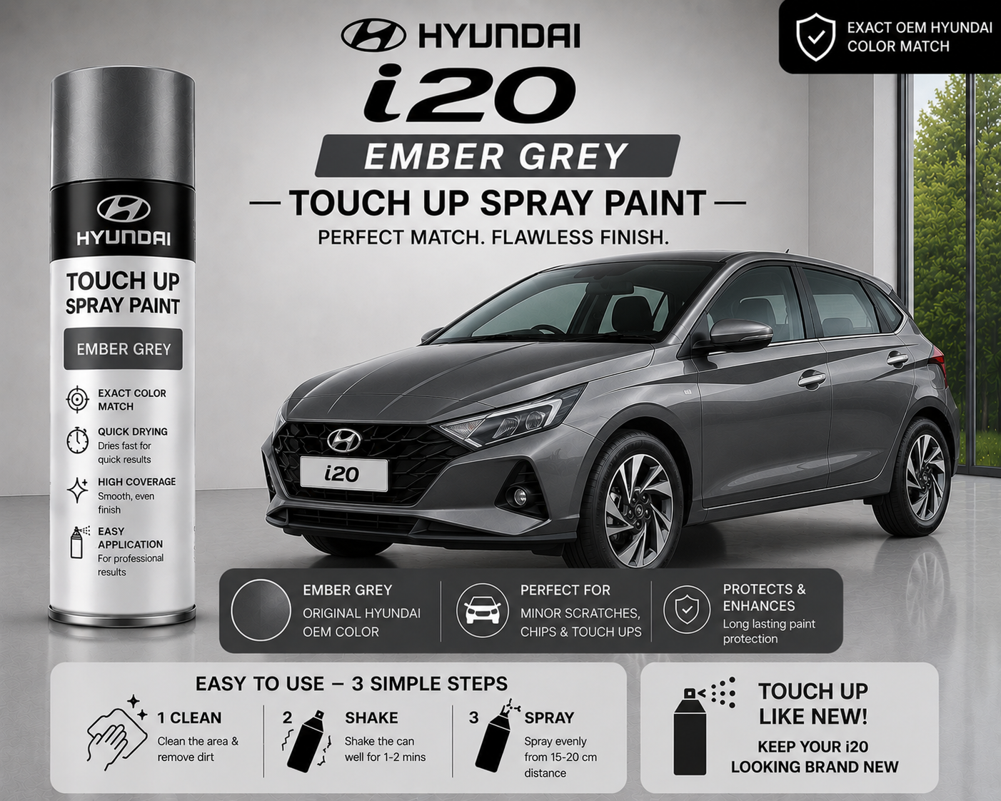 Hyundai i20 Ember Grey Touch Up Spray Paint – OEM Color Match | LIHA Aerosols 500ml