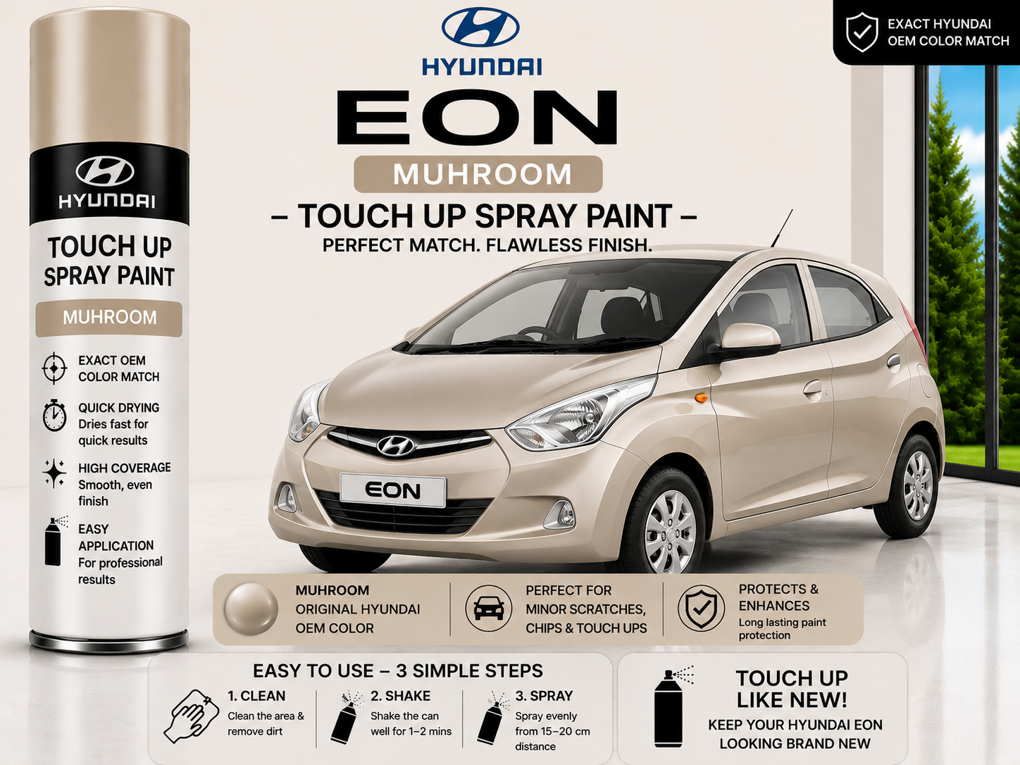 Hyundai Eon Mushroom Touch Up Spray Paint – OEM Color Match | LIHA Aerosols 500ml