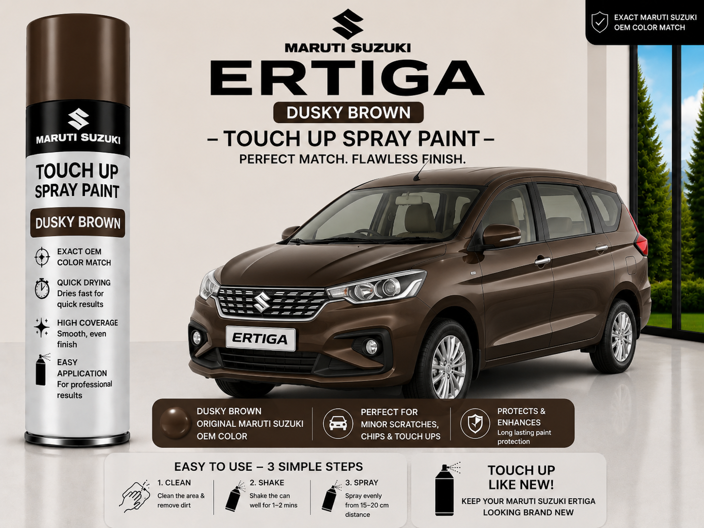 Maruti Suzuki Ertiga Dusky Brown Touch Up Spray Paint – OEM Color Match | LIHA Aerosols 500ml