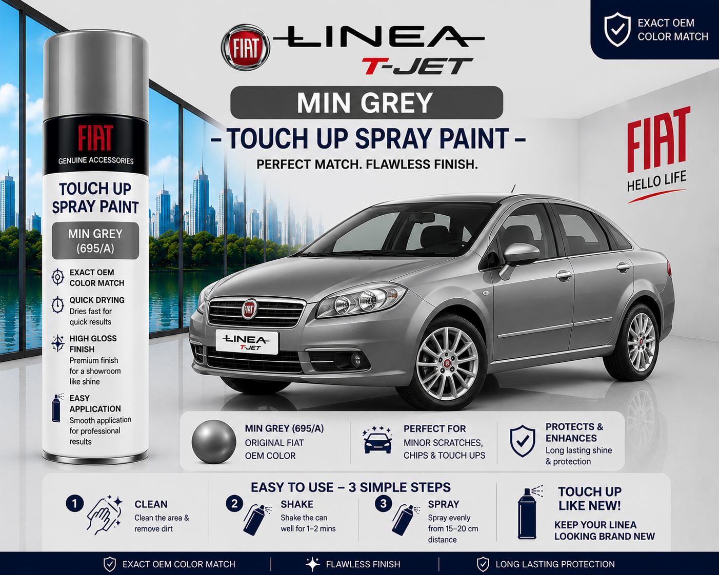 Fiat Linea T-Jet Minimal Grey Touch Up Spray Paint | OEM Automotive Aerosol Paint for Scratch Repair