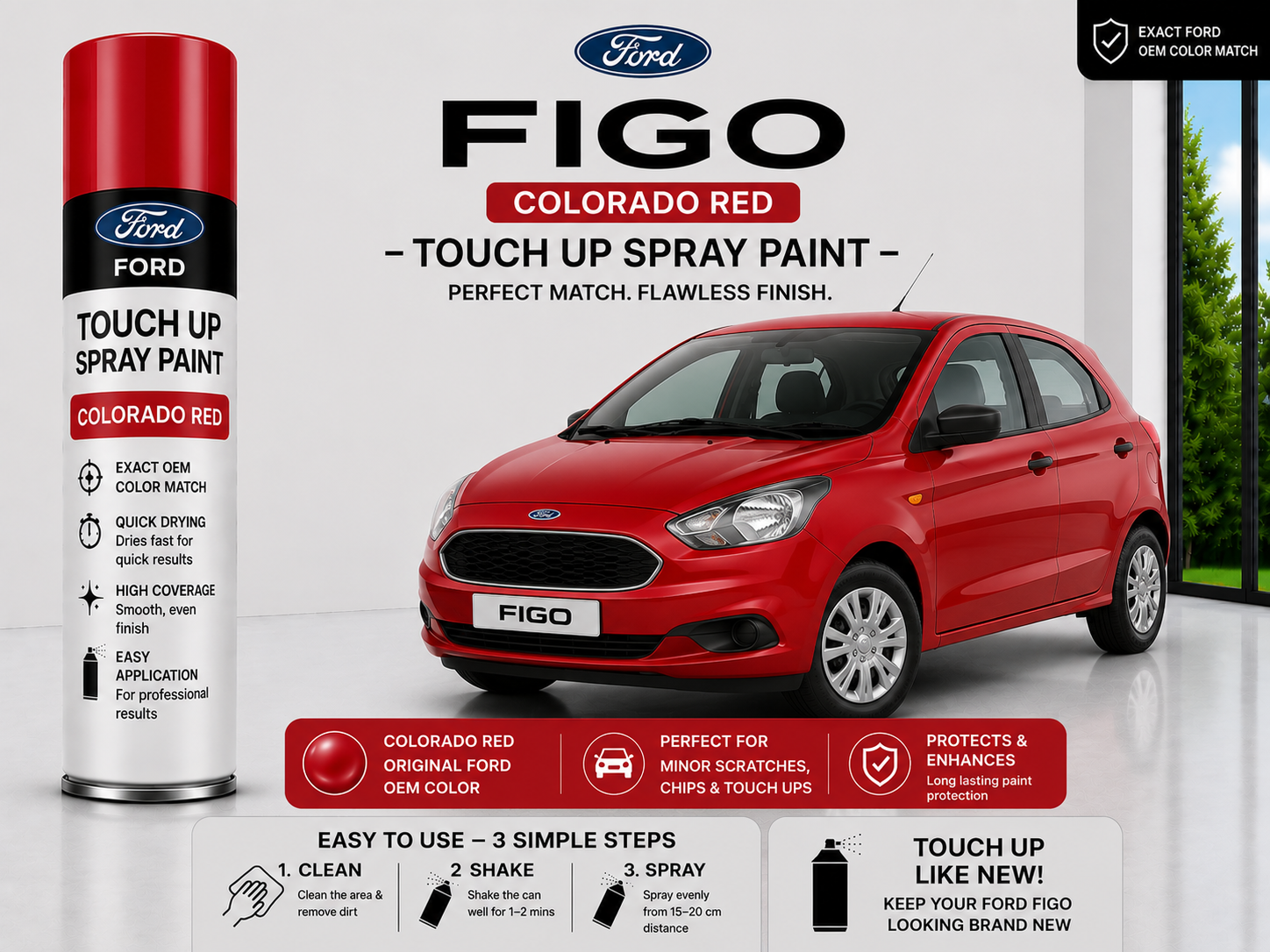 Ford Figo Colorado Red Touch Up Spray Paint – OEM Color Match | LIHA Aerosols 500ml