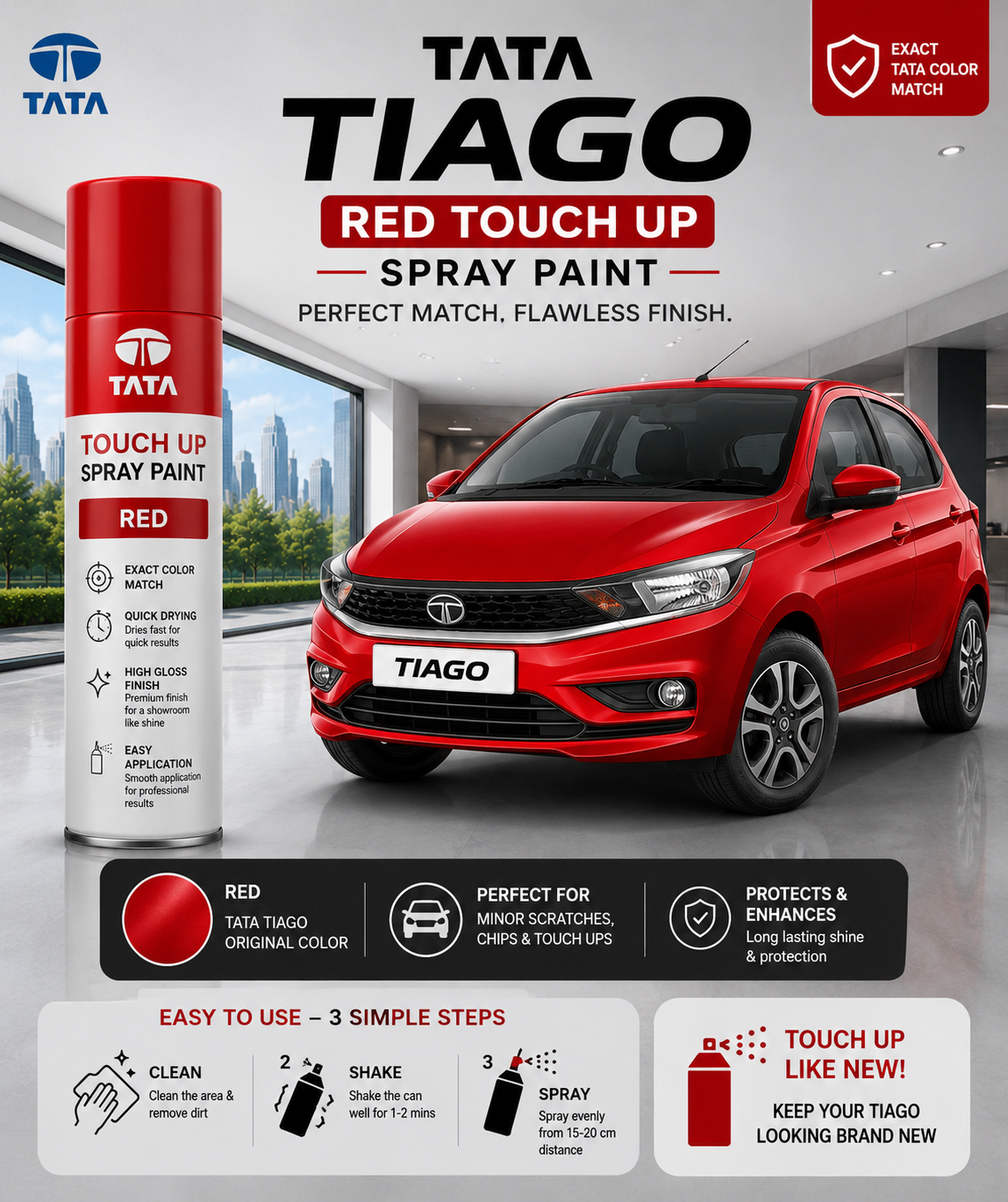 Tata Tiago Red Touch Up Spray Paint – OEM Color Match